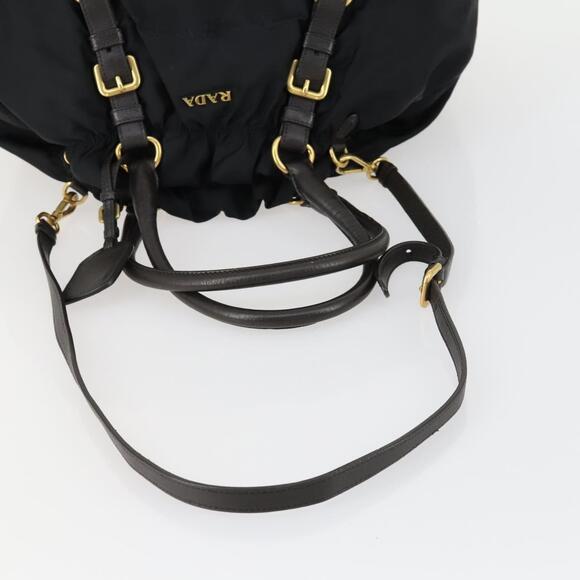 PRADA Hand Bag Nylon Leather 2way Black Gold Auth 156149 - Picture 7 of 16